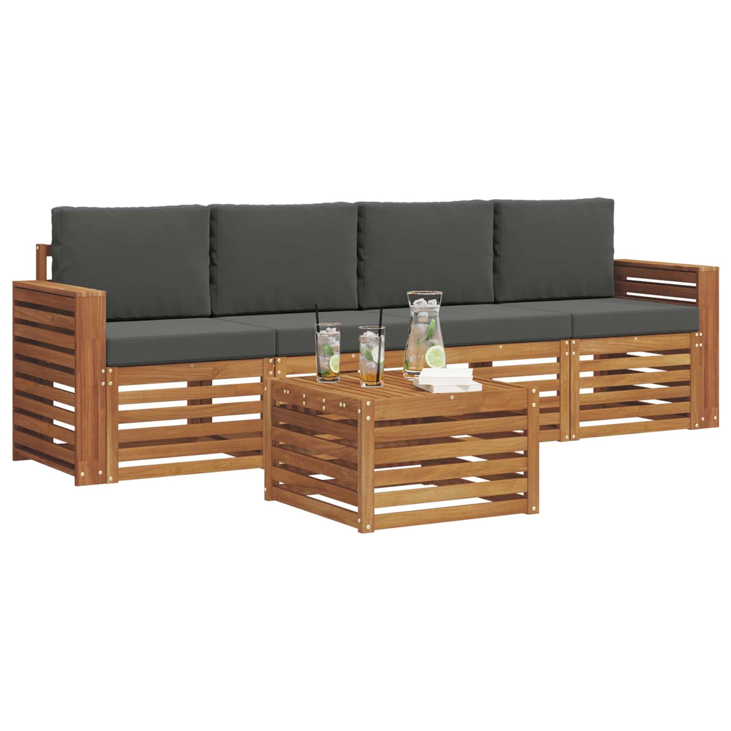 Set di divani da esterno con cuscino 5 pcs Naturale e Antracite | homemem39