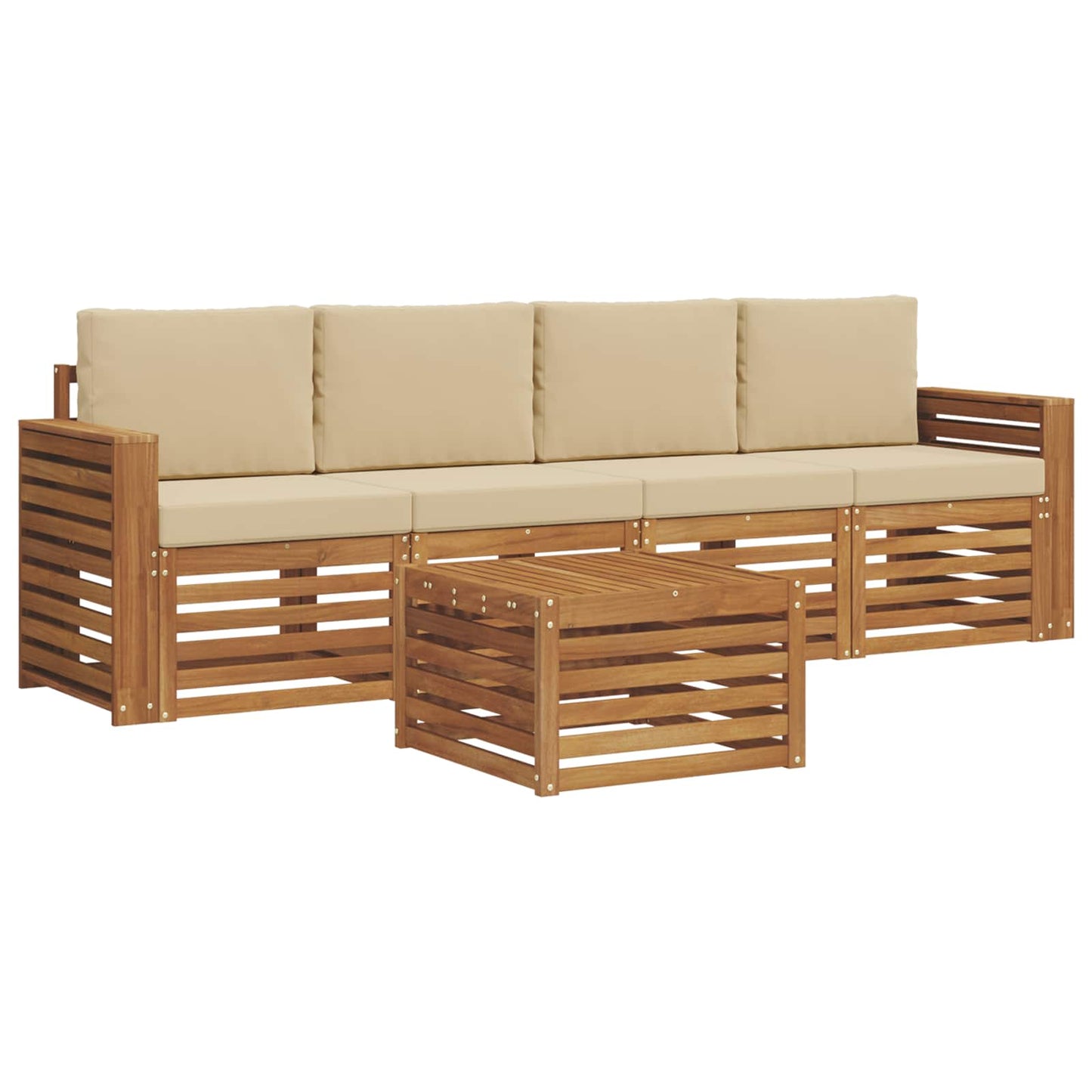 Set di divani da esterno con cuscino 5 pcs Naturale e Beige | homemem39