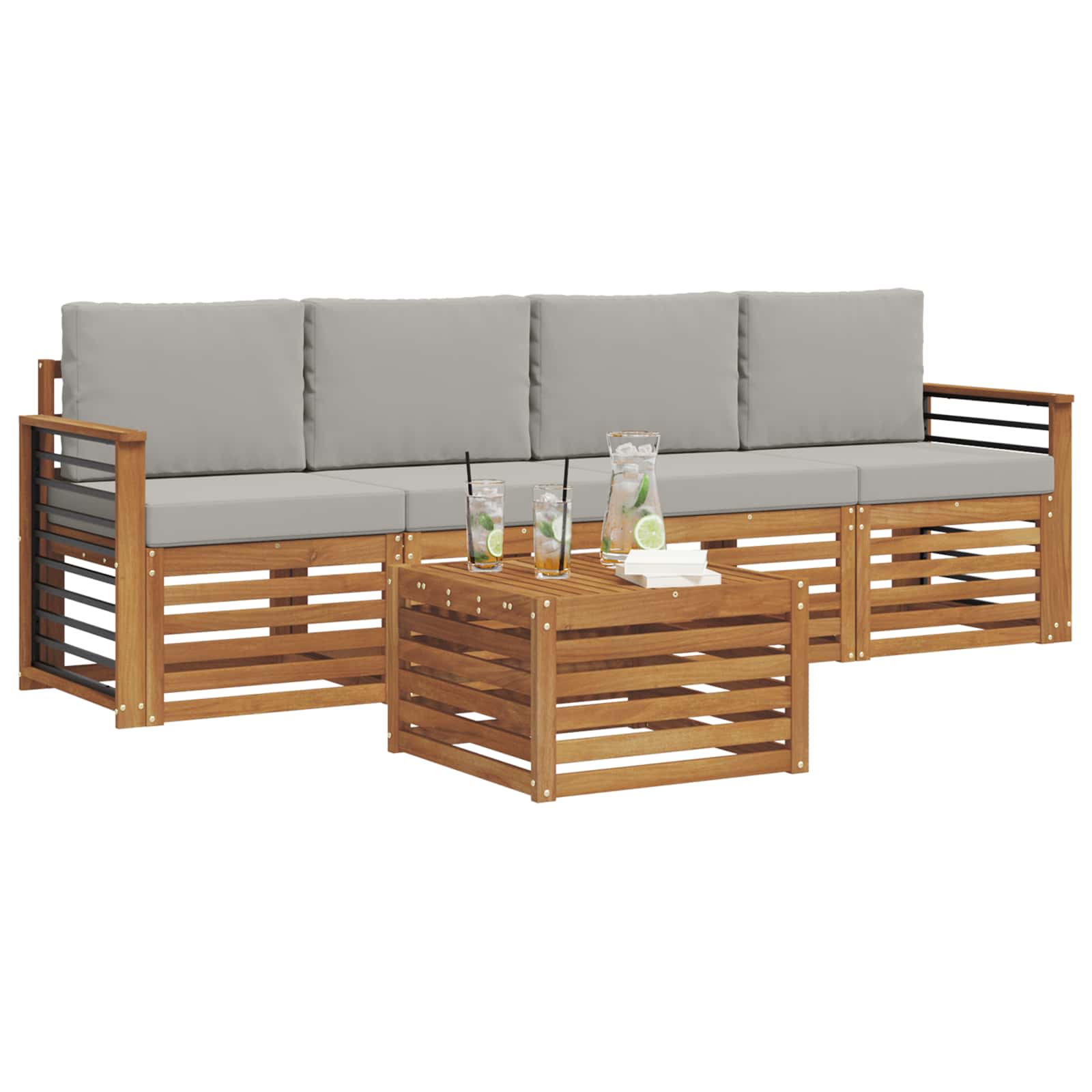 Set di divani da esterno 5 pcs Grigio Naturale e Chiaro | homemem39