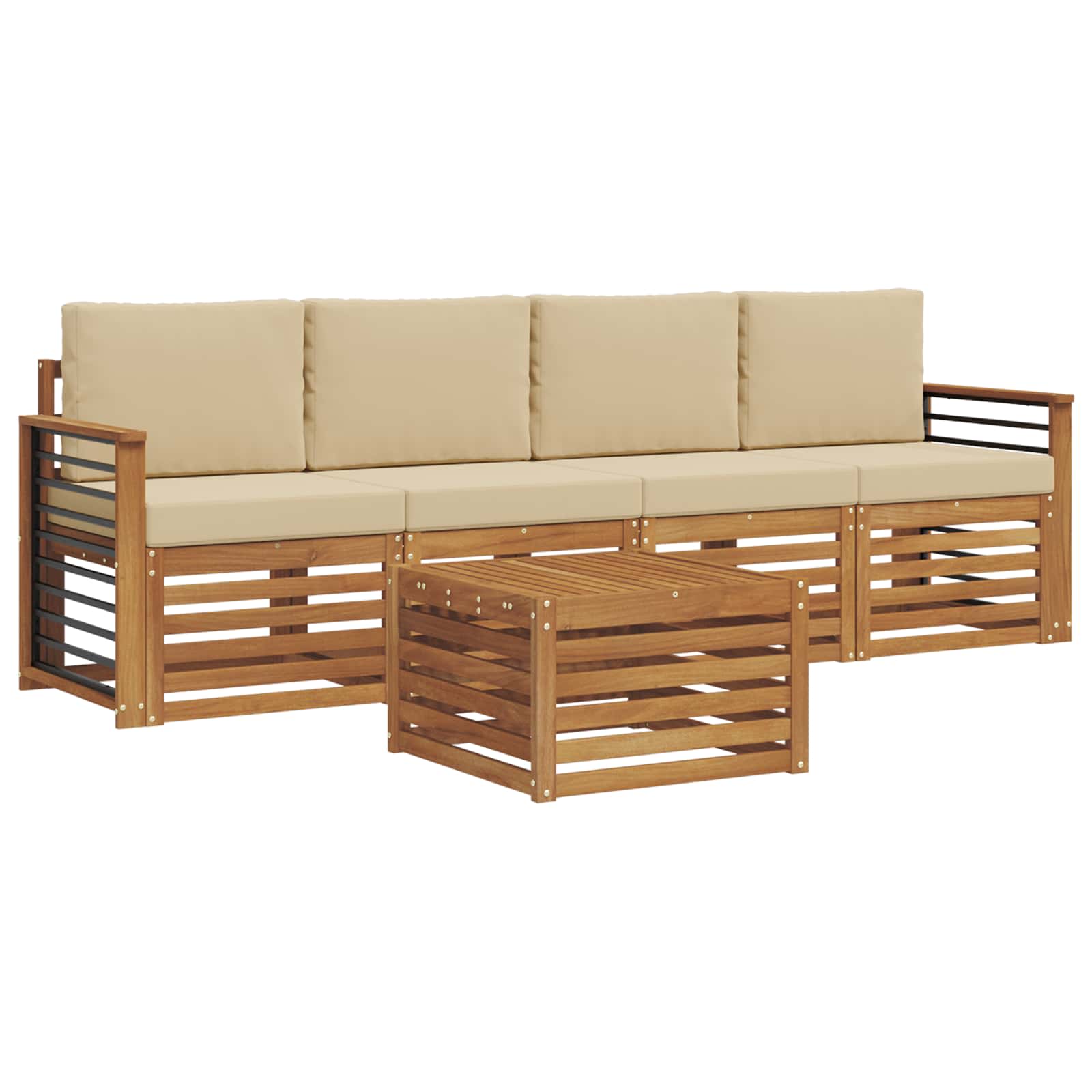 Set di divani da esterno con cuscino 5 pcs Naturale e Beige | homemem39