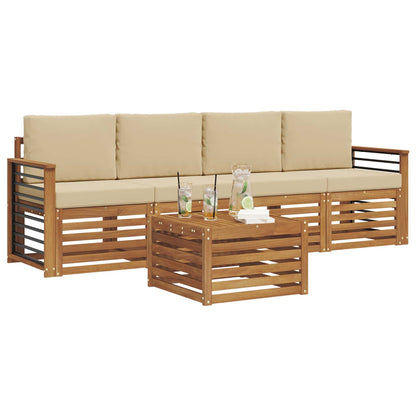 Set di divani da esterno con cuscino 5 pcs Naturale e Beige | homemem39