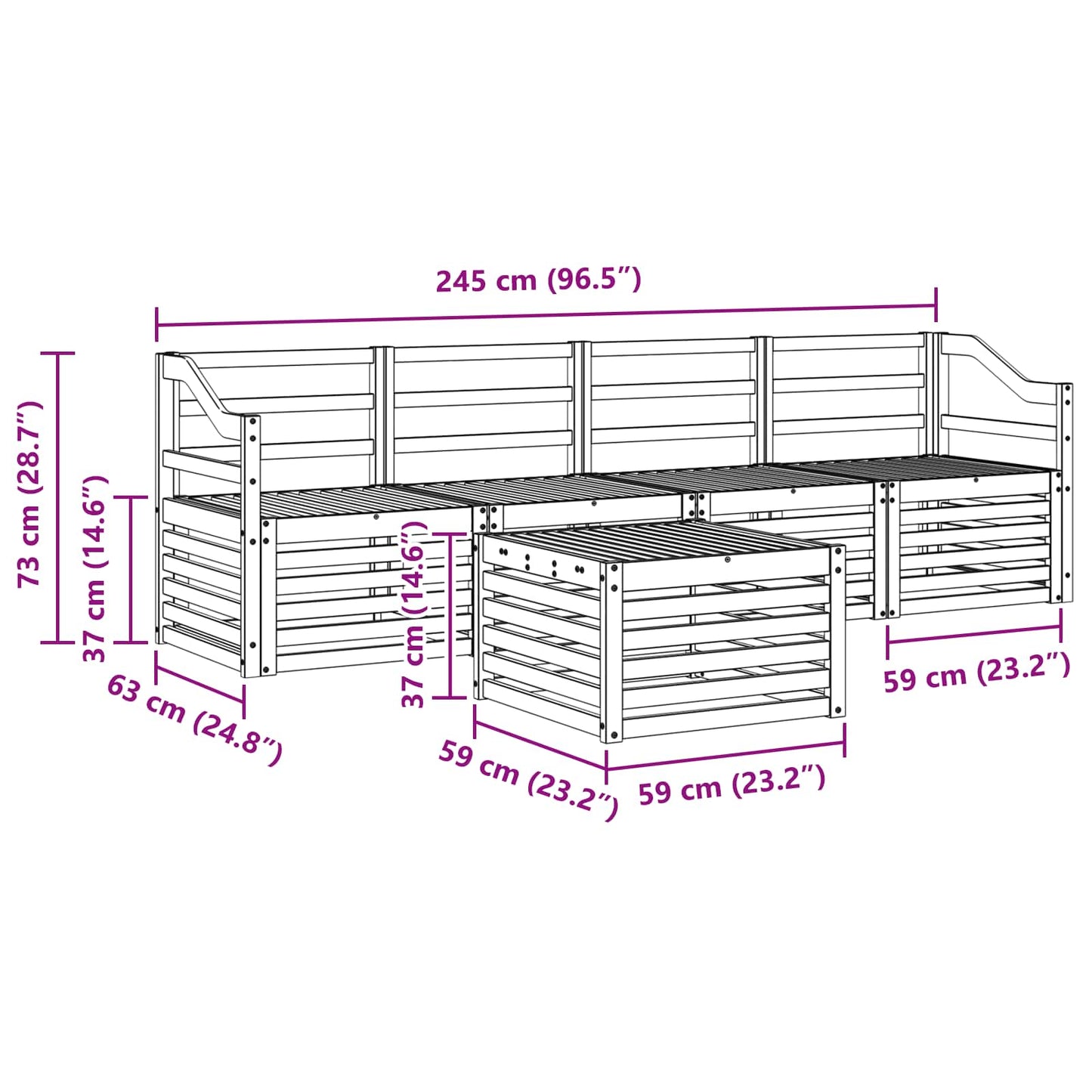 Set divani 5 pcs Naturale Legno di Acacia Massello | homemem39