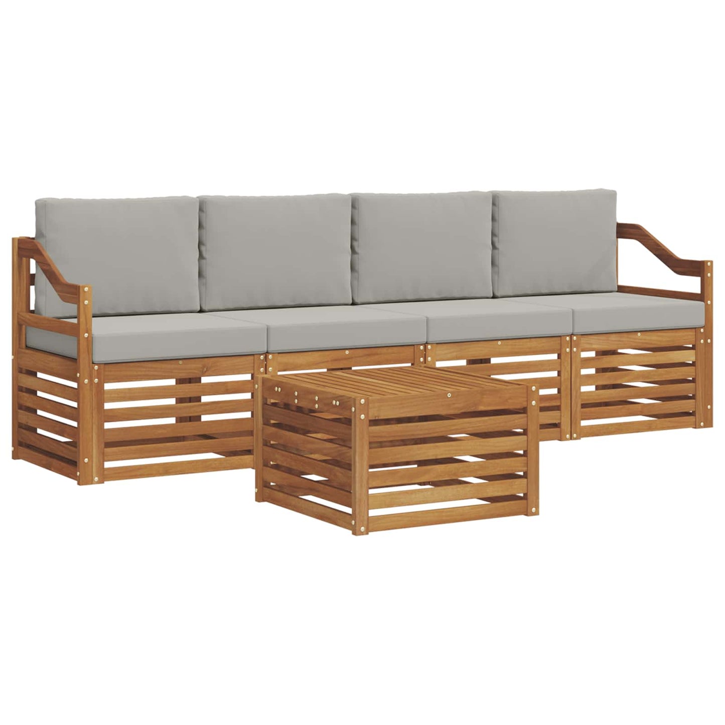 Set di divani da esterno 5 pcs Grigio Naturale e Chiaro