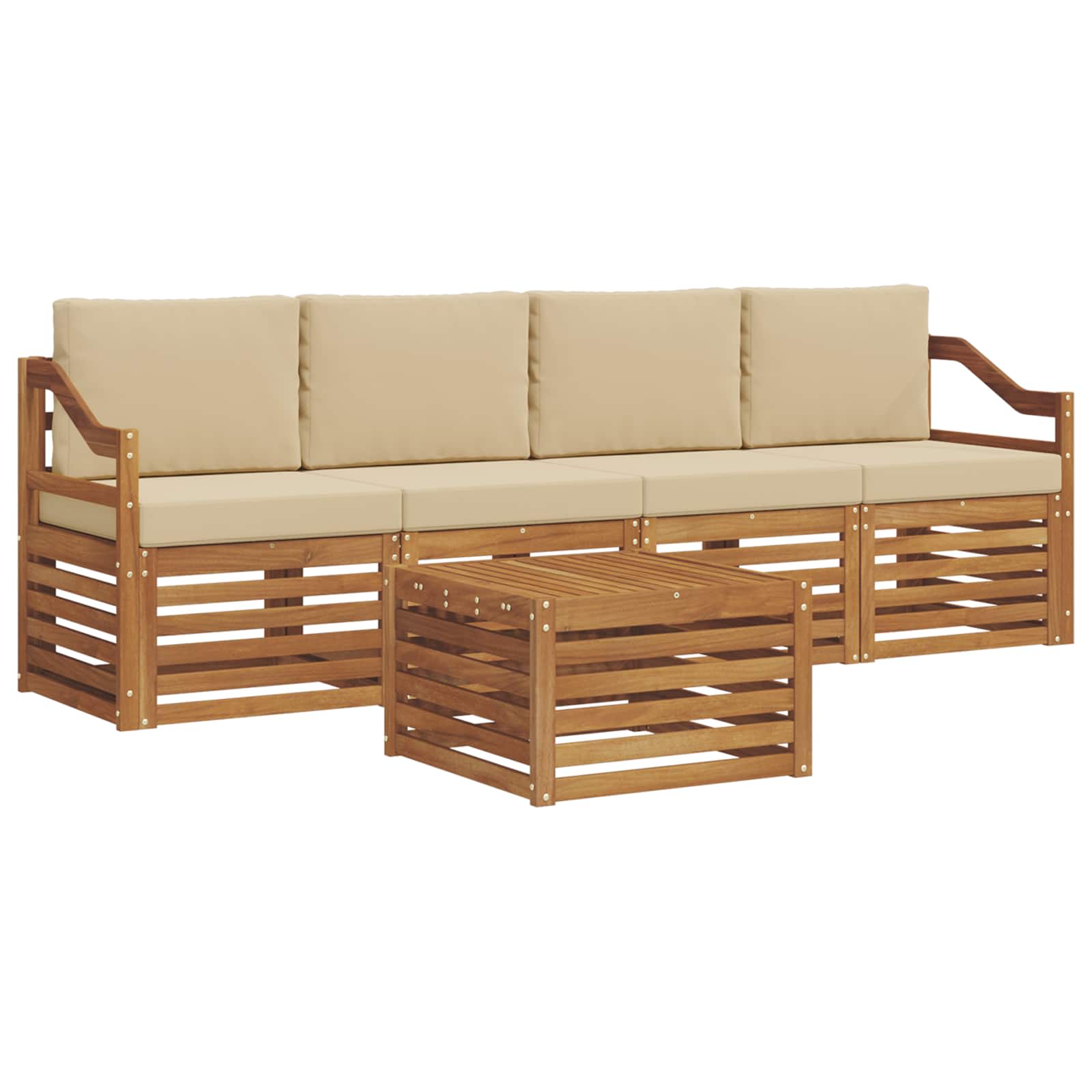 Set di divani da esterno con cuscino 5 pcs Naturale e Beige | homemem39