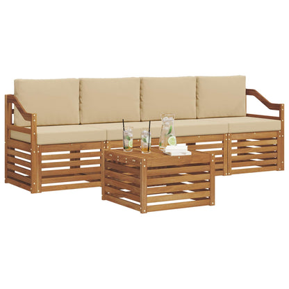 Set di divani da esterno con cuscino 5 pcs Naturale e Beige | homemem39