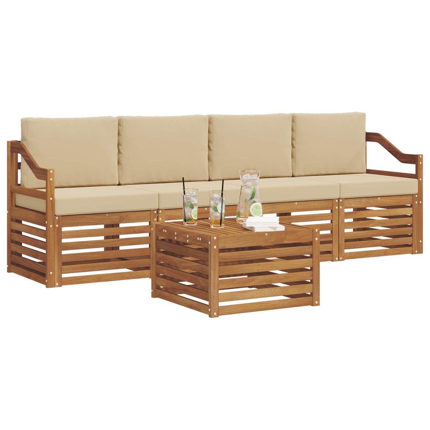 Set di divani da esterno con cuscino 5 pcs Naturale e Beige
