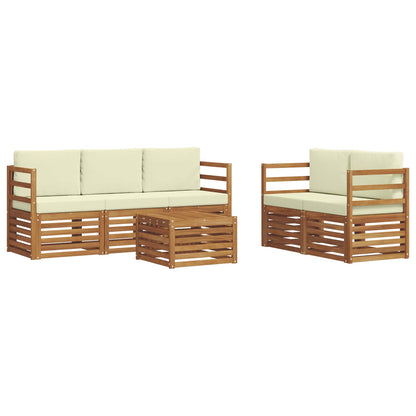 Set divani 6 pcs Naturale e Crema Legno di Acacia Massello