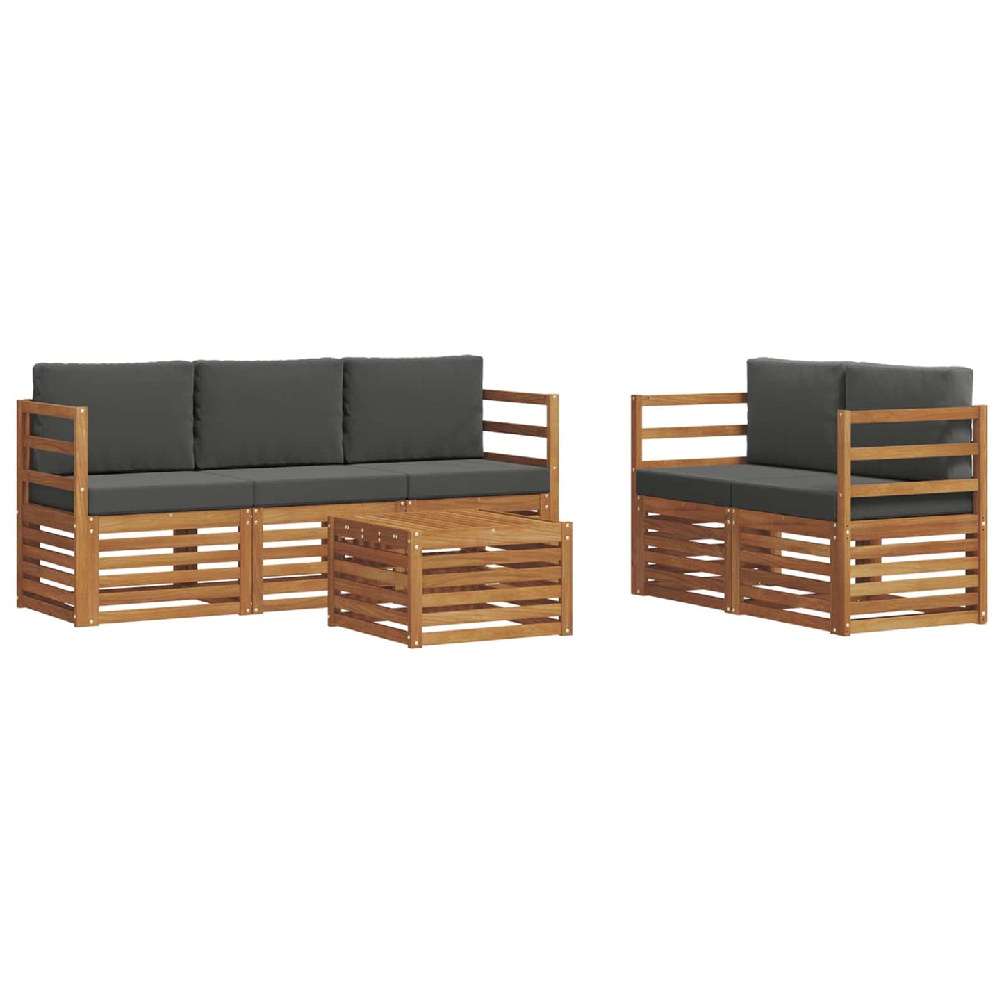 Set divani 6 pcs Naturale e Antracite Legno di Acacia Massello