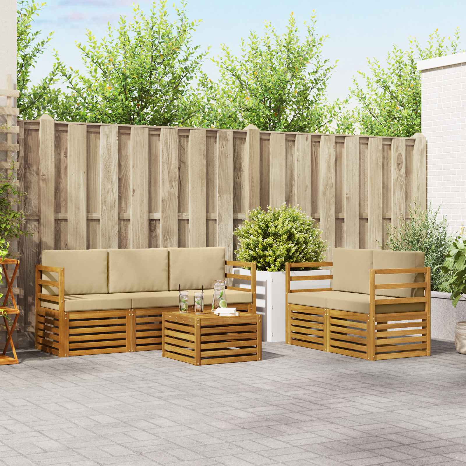 Set divani 6 pcs Naturale e Beige Legno di Acacia Massello | homemem39