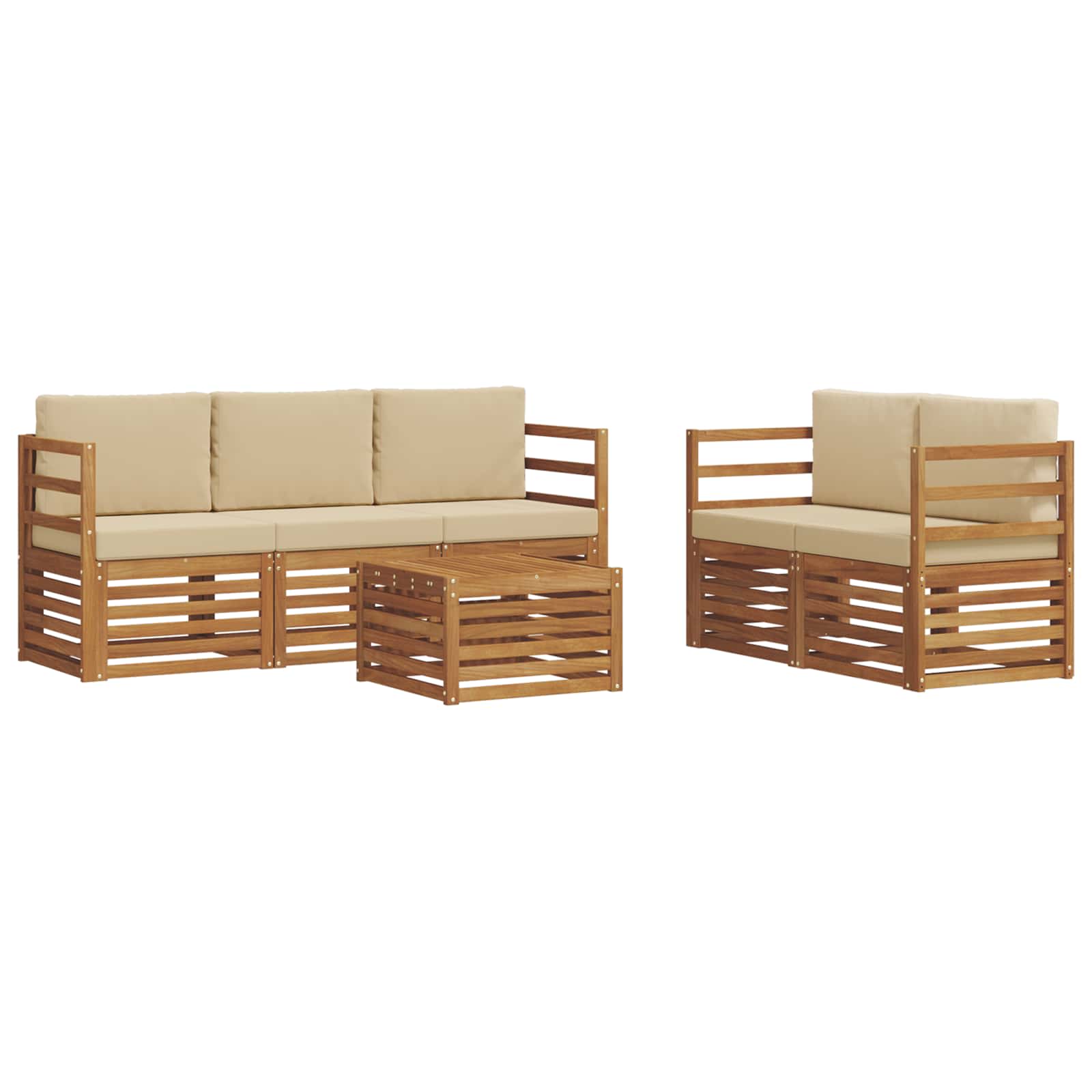 Set divani 6 pcs Naturale e Beige Legno di Acacia Massello | homemem39