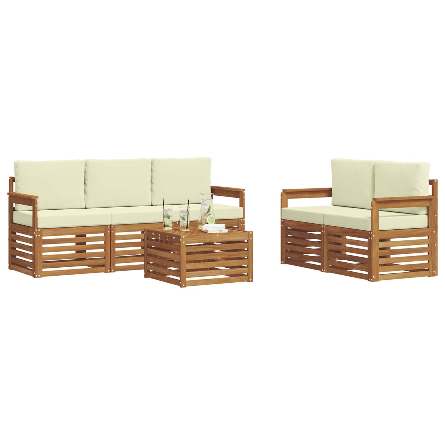 Set divani 6 pcs Naturale e Crema Legno di Acacia Massello