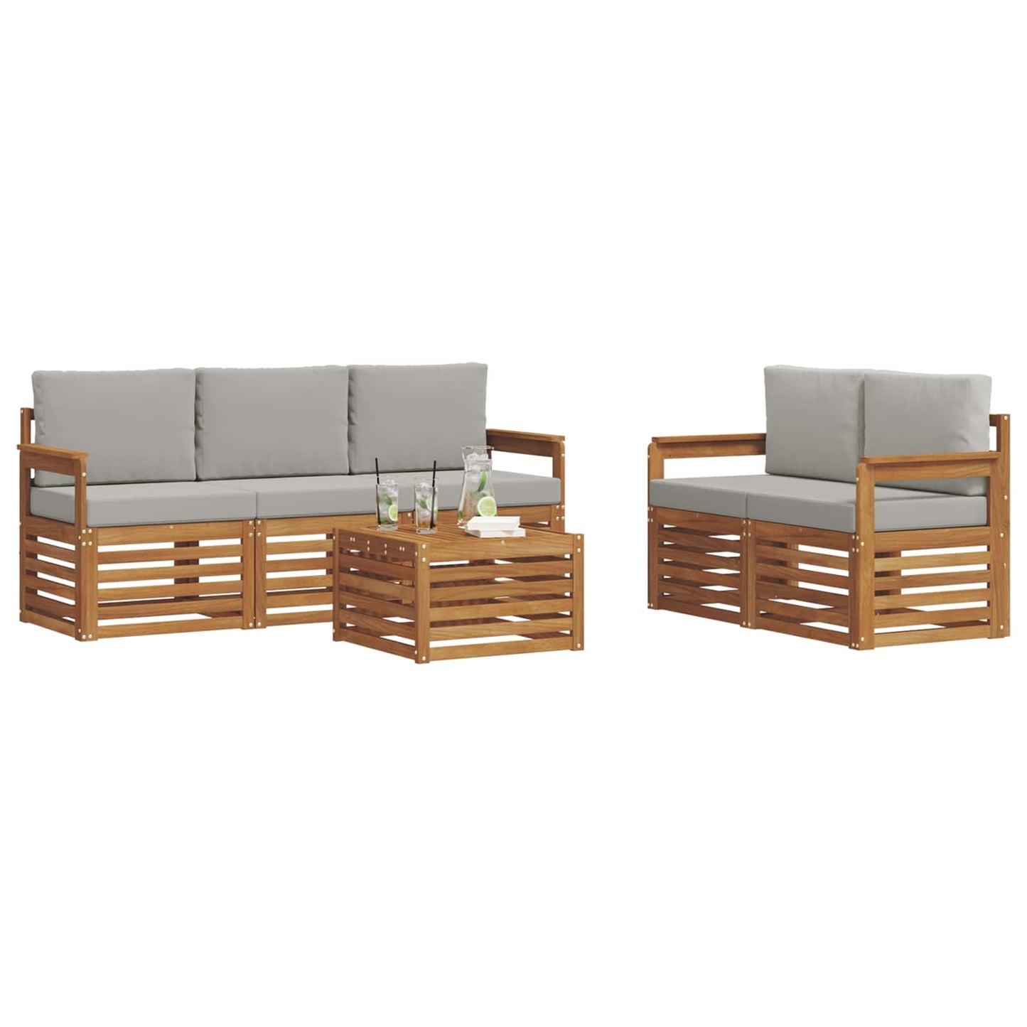 Set divani con cuscino 6 pcs Grigio Naturale e Chiaro