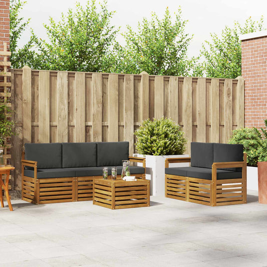 Set divani 6 pcs Naturale e Antracite Legno di Acacia Massello
