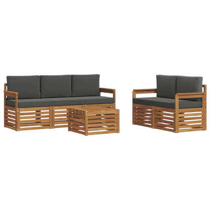 Set divani 6 pcs Naturale e Antracite Legno di Acacia Massello