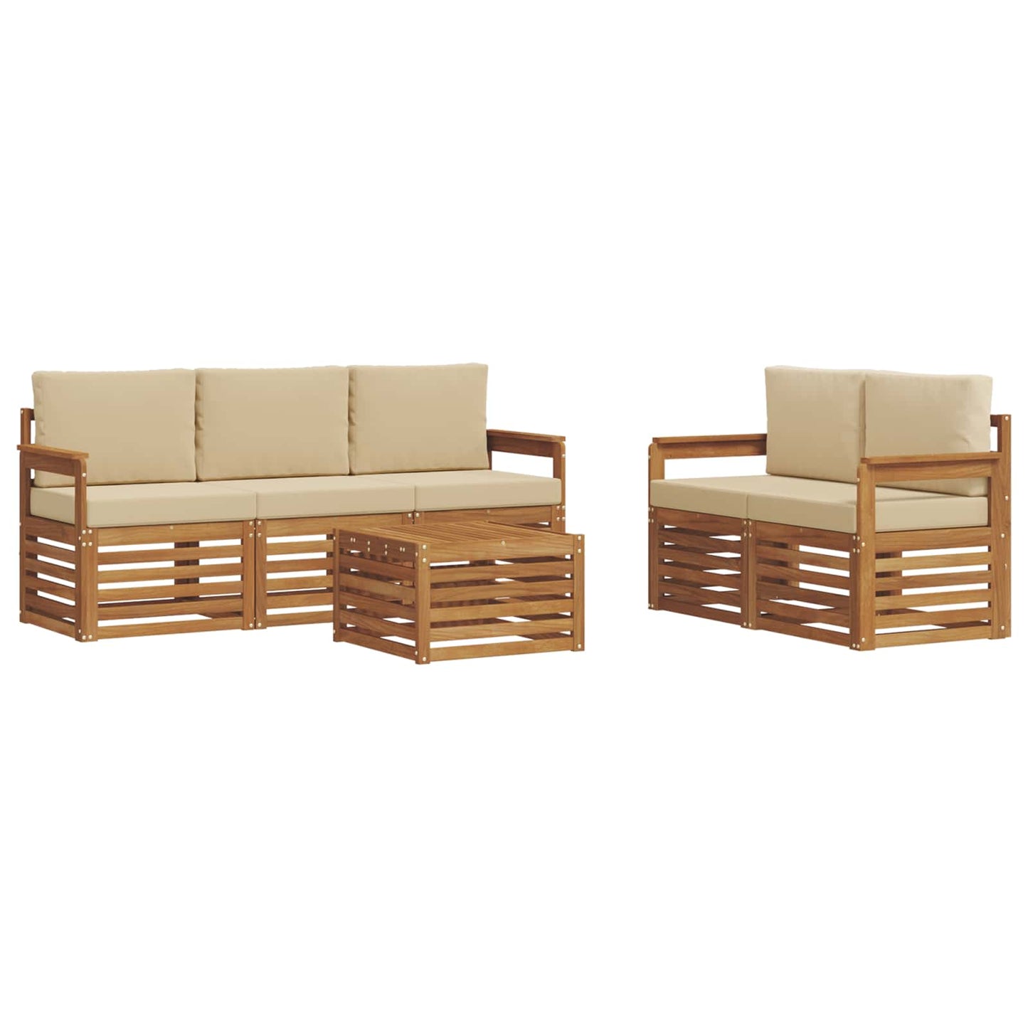 Set divani 6 pcs Naturale e Beige Legno di Acacia Massello | homemem39