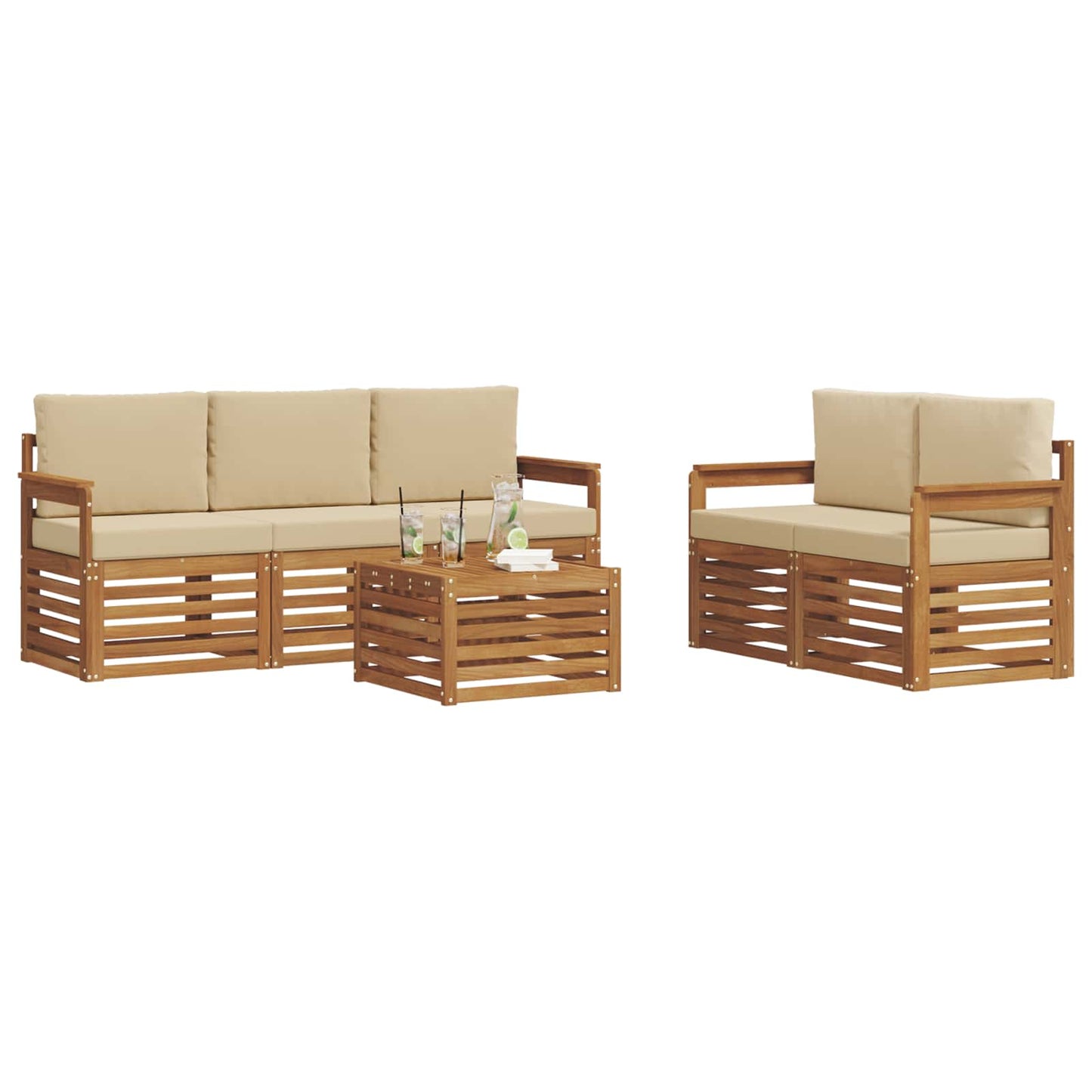 Set divani 6 pcs Naturale e Beige Legno di Acacia Massello