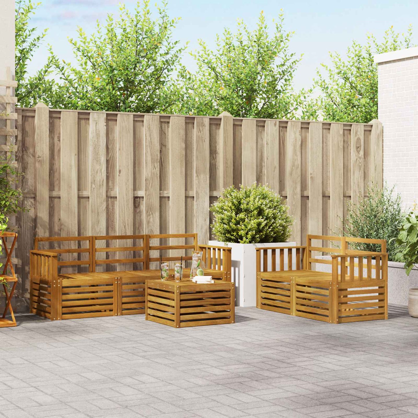 Set divani 6 pcs Naturale Legno di Acacia Massello