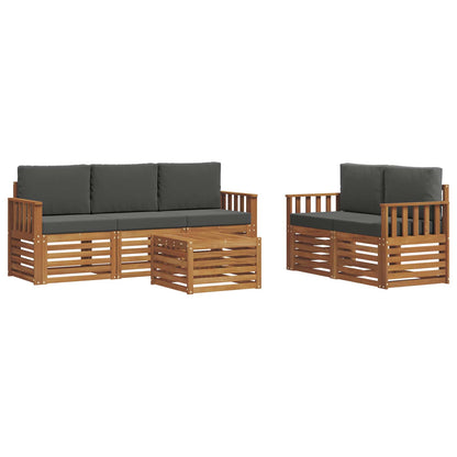 Set divani 6 pcs Naturale e Antracite Legno di Acacia Massello