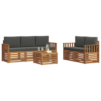 Set divani 6 pcs Naturale e Antracite Legno di Acacia Massello