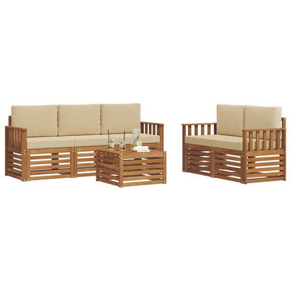 Set divani 6 pcs Naturale e Beige Legno di Acacia Massello