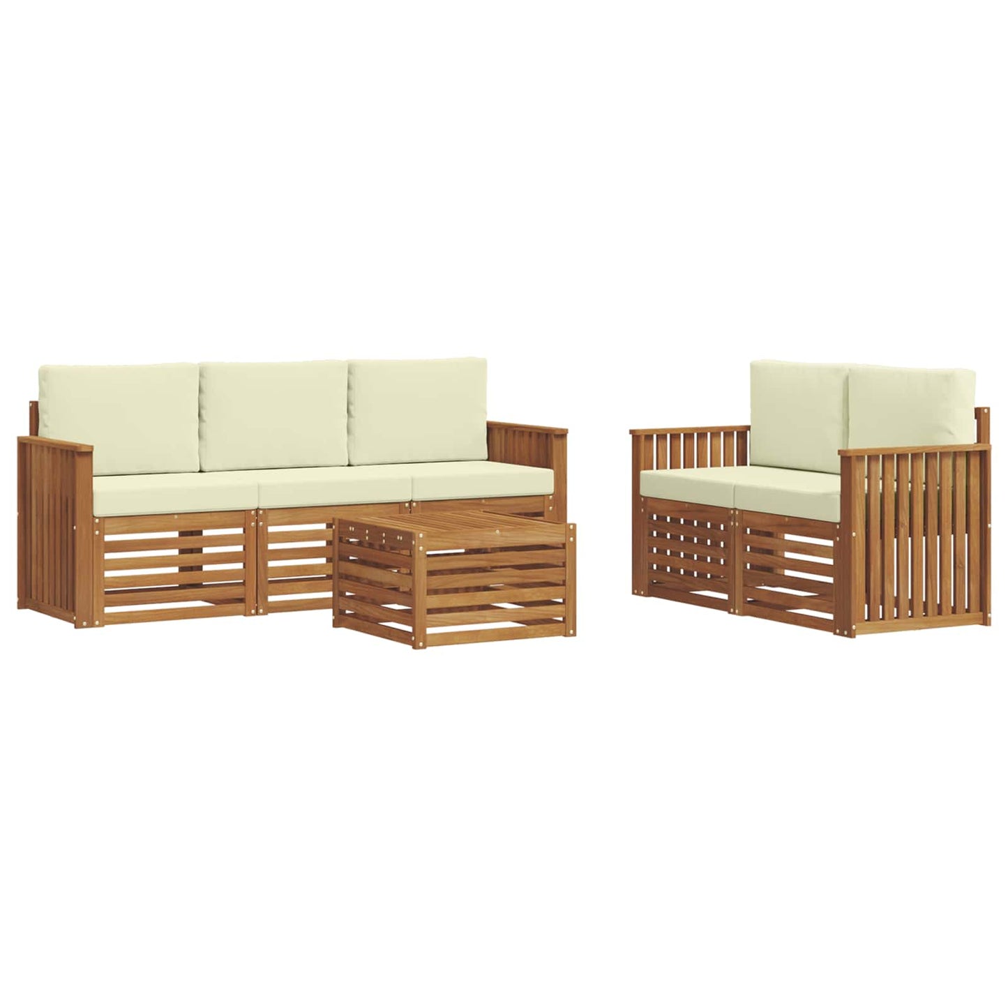 Set divani 6 pcs Naturale e Crema Legno di Acacia Massello
