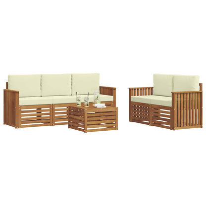 Set divani 6 pcs Naturale e Crema Legno di Acacia Massello