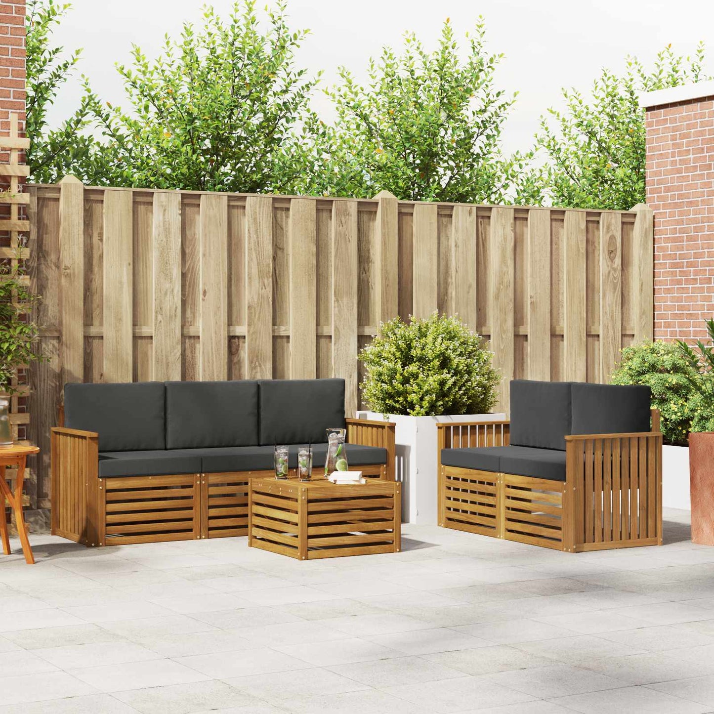 Set divani 6 pcs Naturale e Antracite Legno di Acacia Massello
