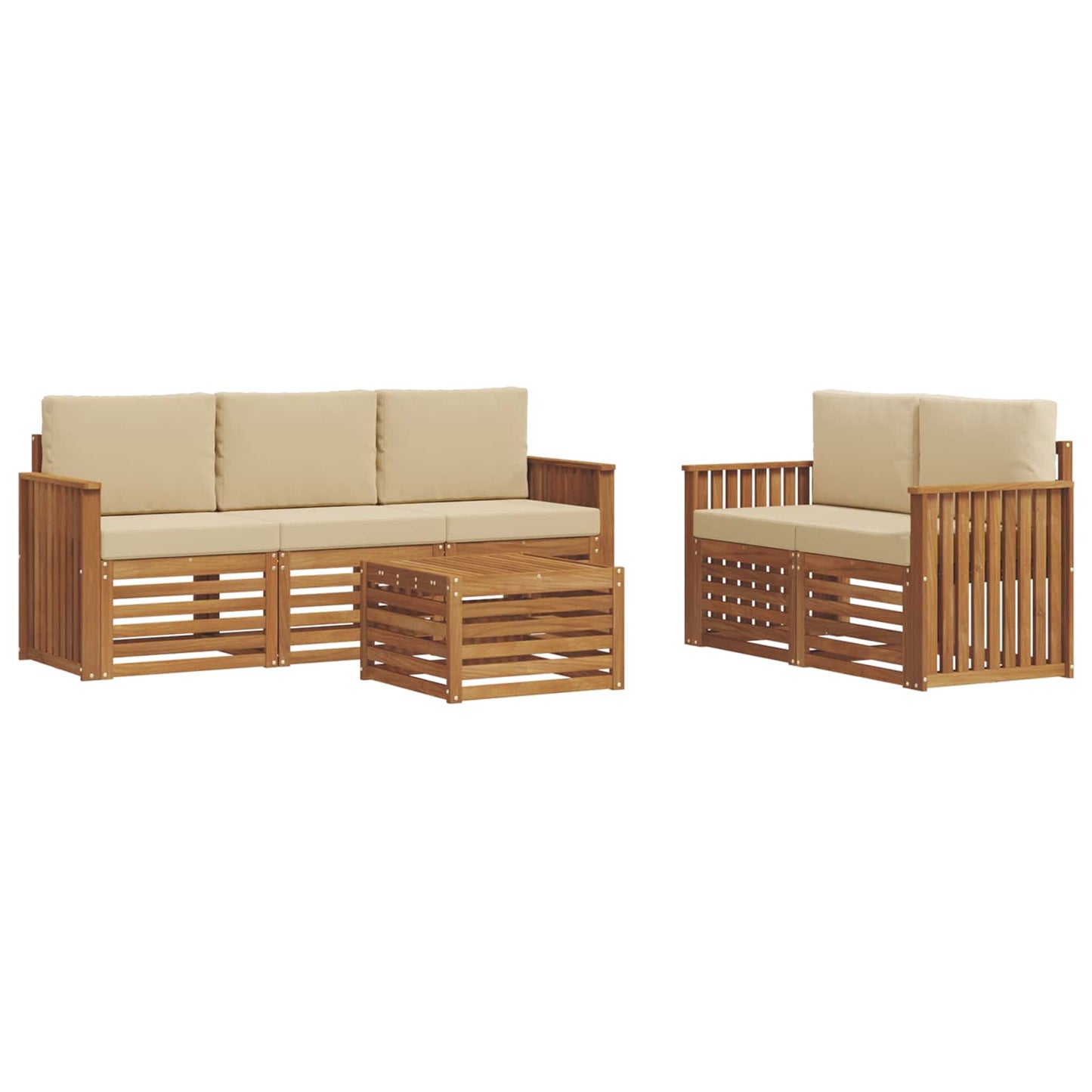 Set divani 6 pcs Naturale e Beige Legno di Acacia Massello | homemem39