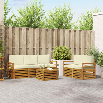 Set divani 6 pcs Naturale e Crema Legno di Acacia Massello