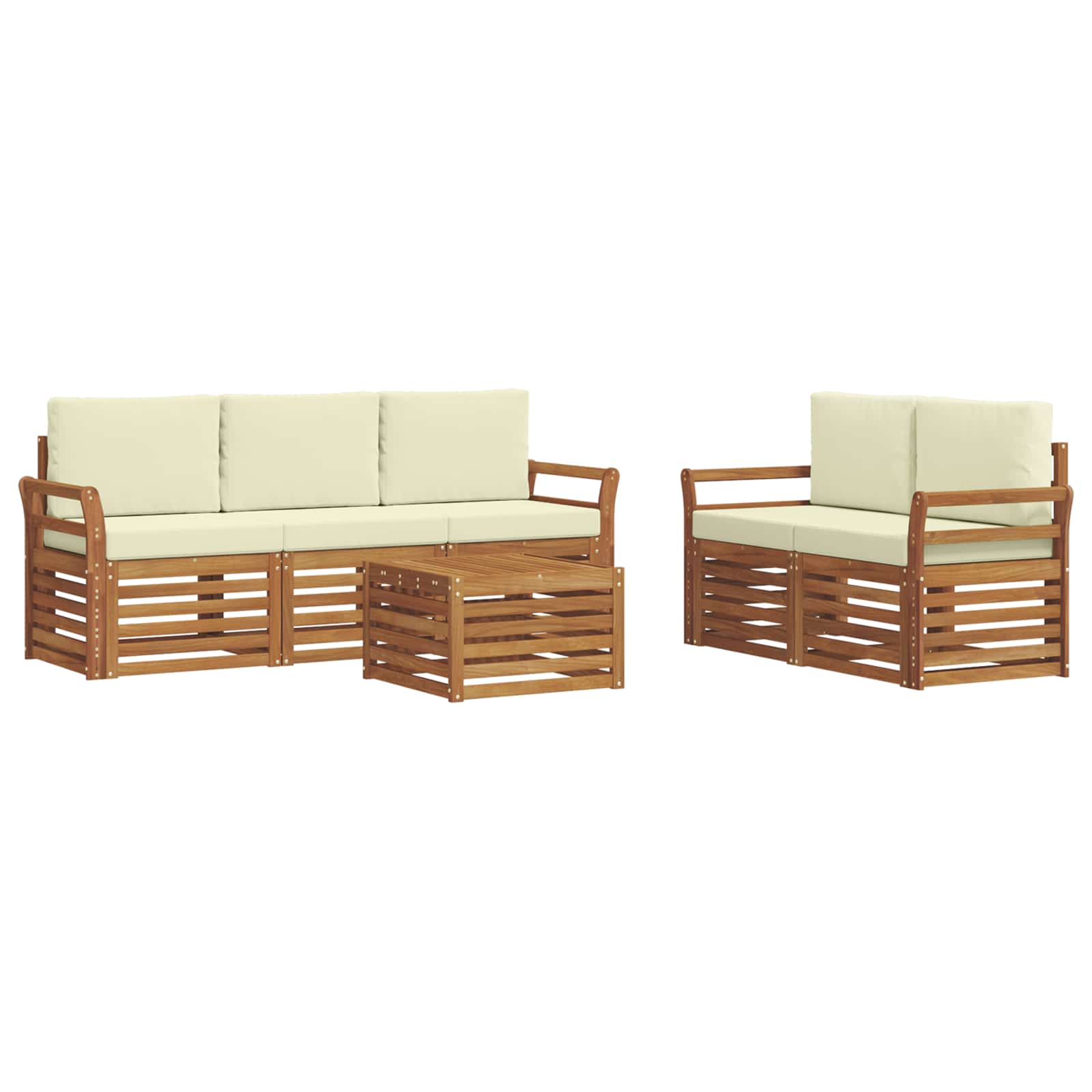 Set divani 6 pcs Naturale e Crema Legno di Acacia Massello | homemem39
