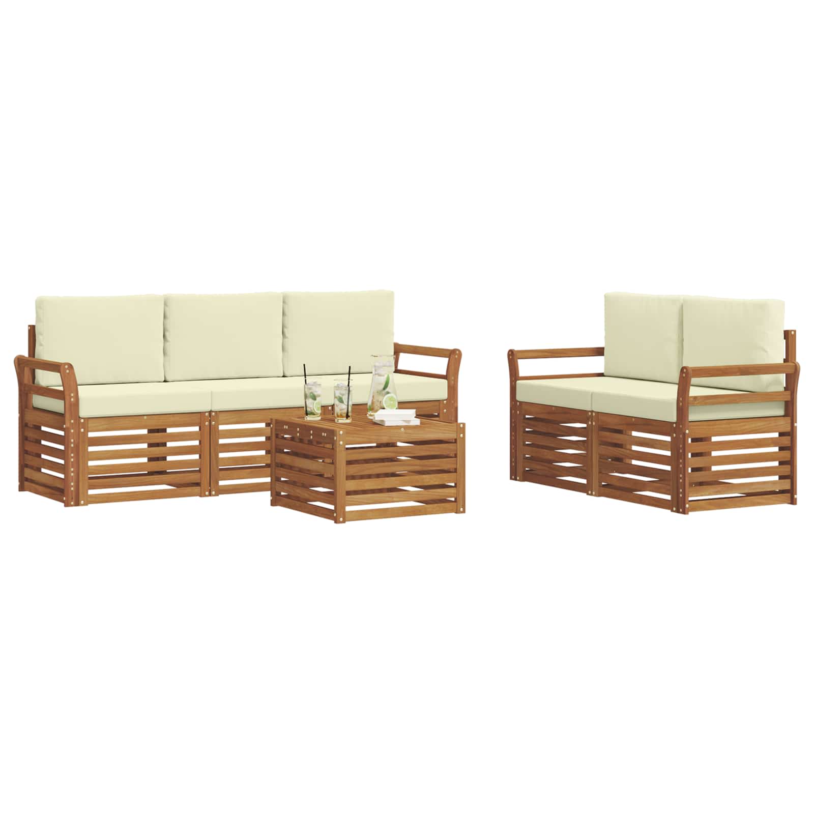 Set divani 6 pcs Naturale e Crema Legno di Acacia Massello | homemem39