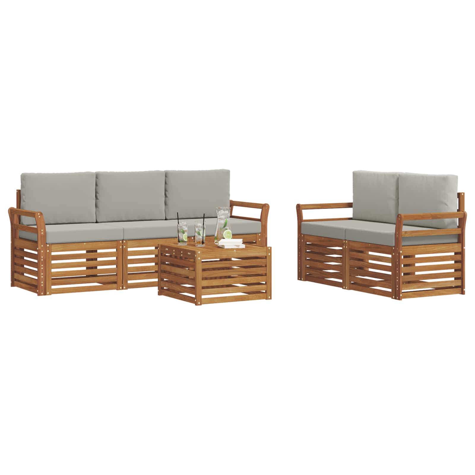Set divani con cuscino 6 pcs Grigio Naturale e Chiaro | homemem39