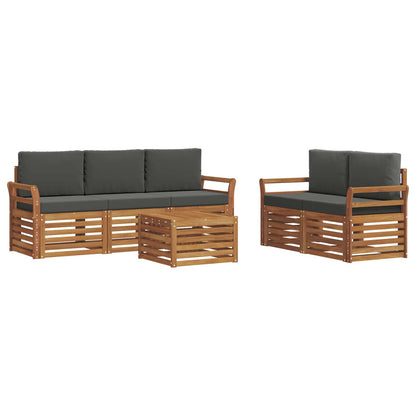Set divani 6 pcs Naturale e Antracite Legno di Acacia Massello