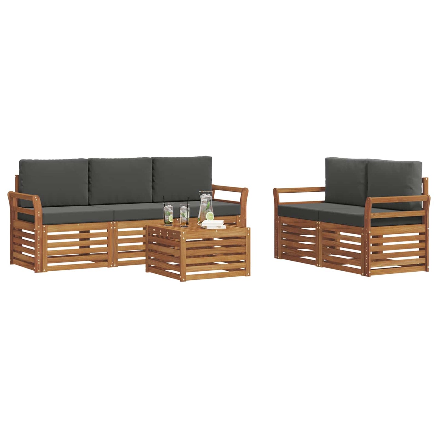 Set divani 6 pcs Naturale e Antracite Legno di Acacia Massello