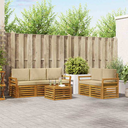 Set divani 6 pcs Naturale e Beige Legno di Acacia Massello | homemem39