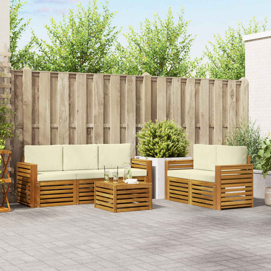 Set divani 6 pcs Naturale e Crema Legno di Acacia Massello