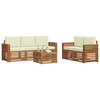 Set divani 6 pcs Naturale e Crema Legno di Acacia Massello