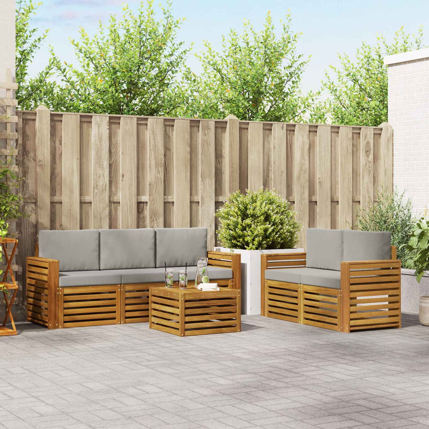 Set divani con cuscino 6 pcs Grigio Naturale e Chiaro