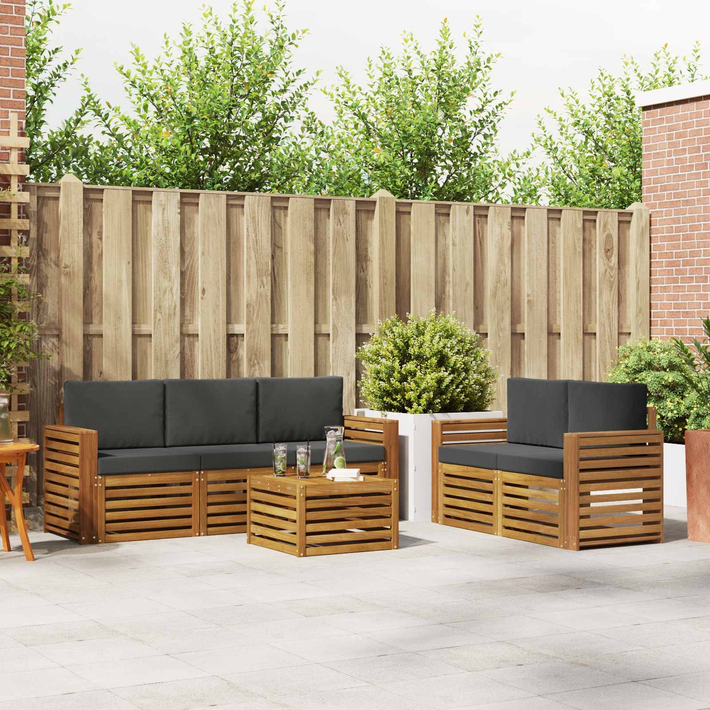 Set divani 6 pcs Naturale e Antracite Legno di Acacia Massello