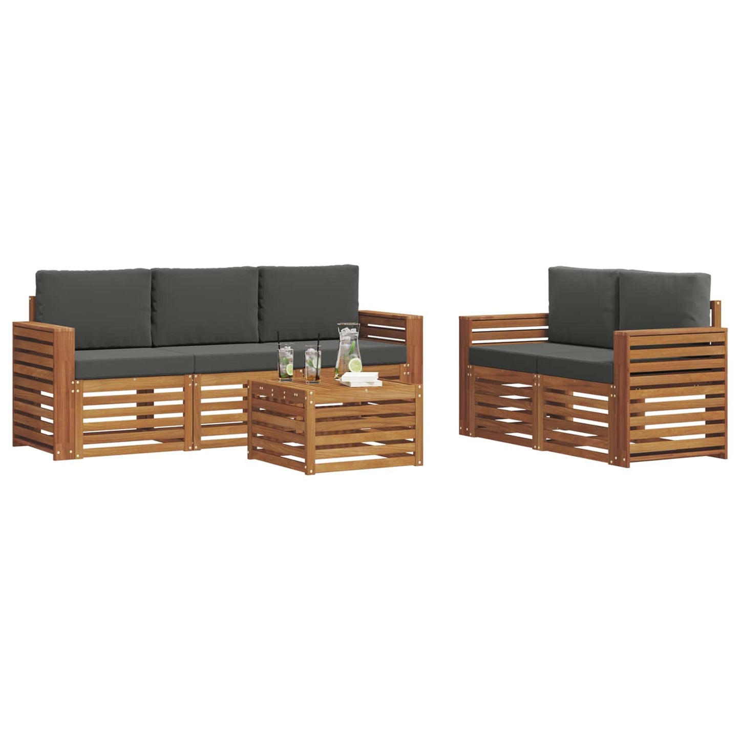 Set divani 6 pcs Naturale e Antracite Legno di Acacia Massello | homemem39
