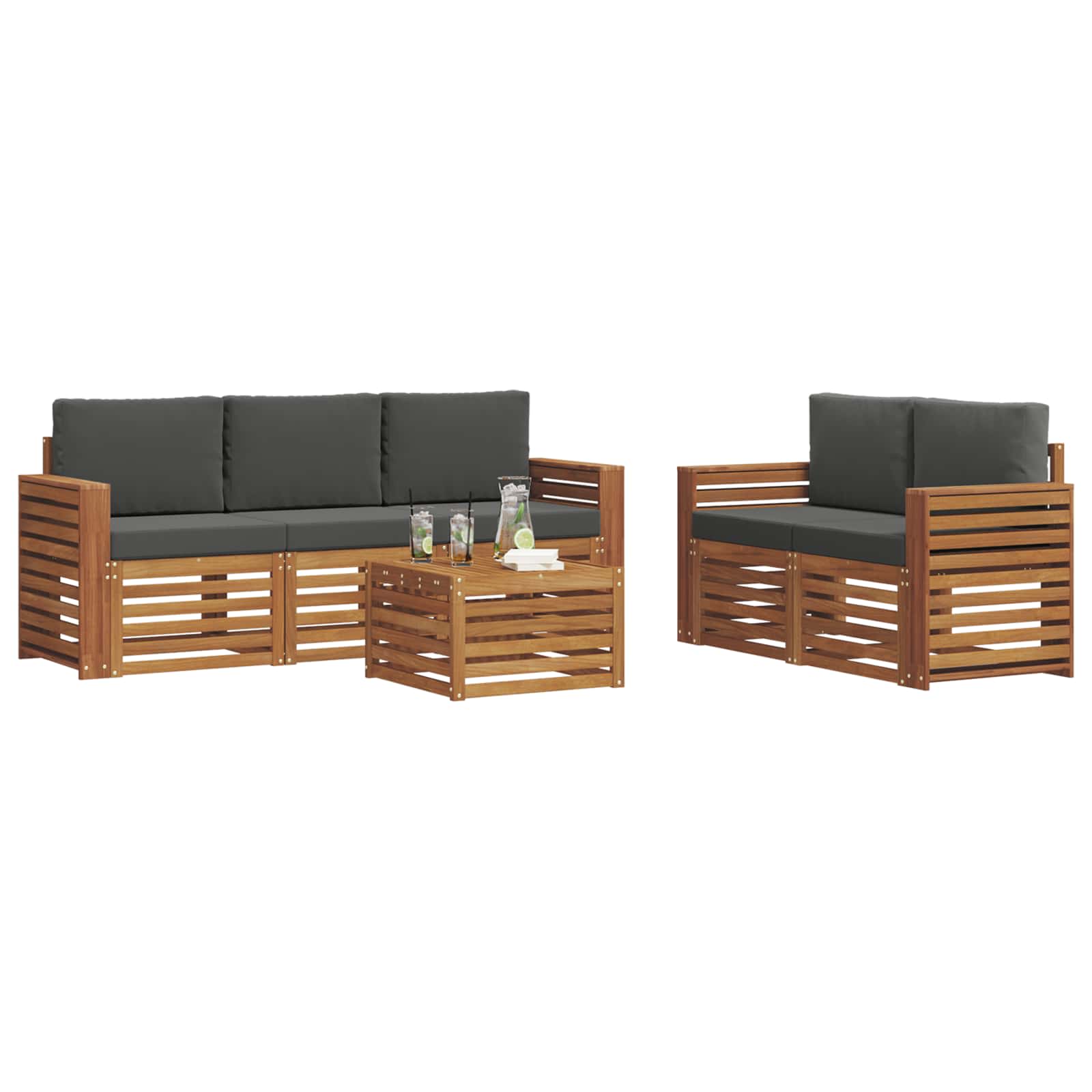 Set divani 6 pcs Naturale e Antracite Legno di Acacia Massello | homemem39