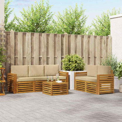 Set divani 6 pcs Naturale e Beige Legno di Acacia Massello