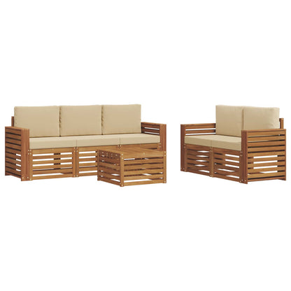 Set divani 6 pcs Naturale e Beige Legno di Acacia Massello | homemem39