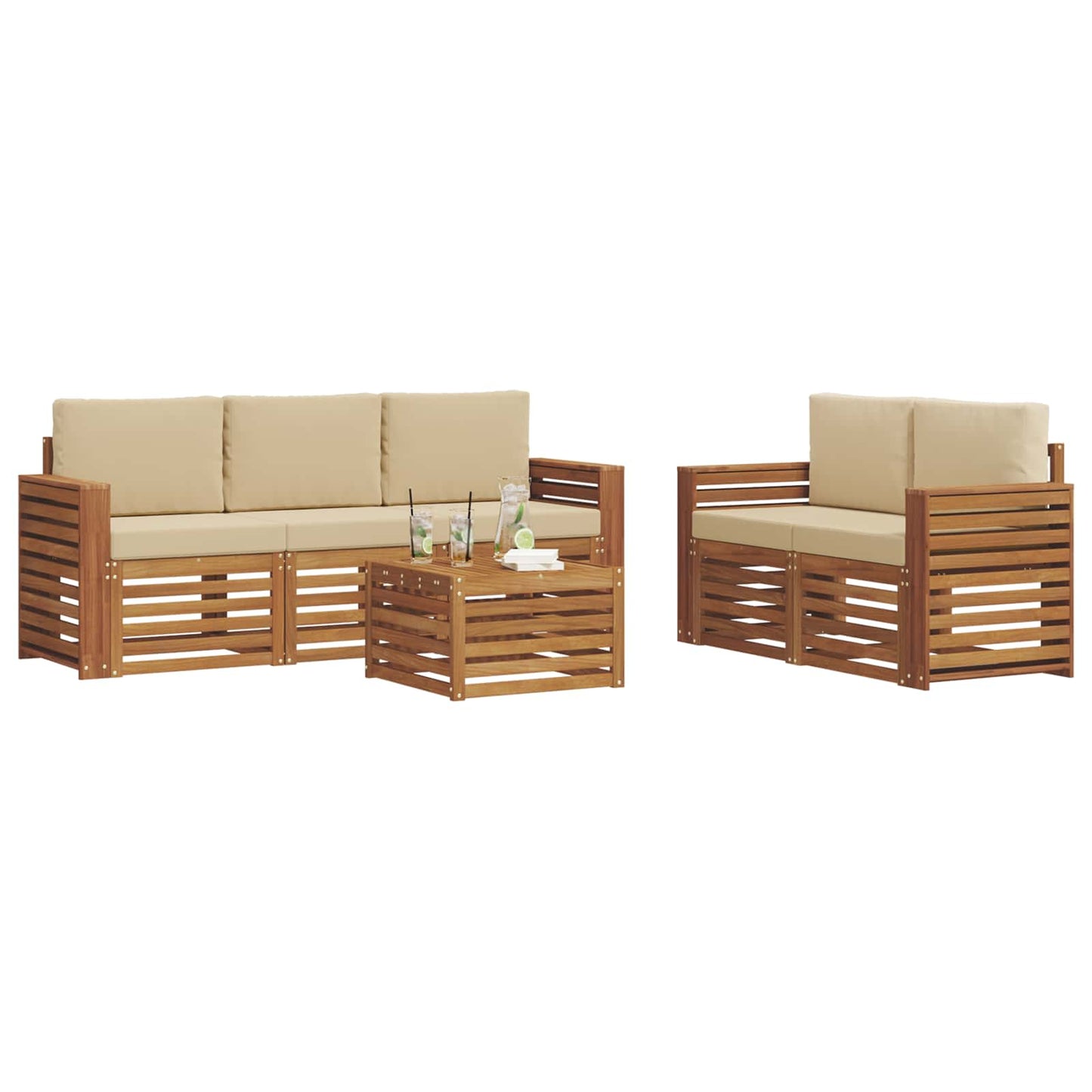 Set divani 6 pcs Naturale e Beige Legno di Acacia Massello | homemem39