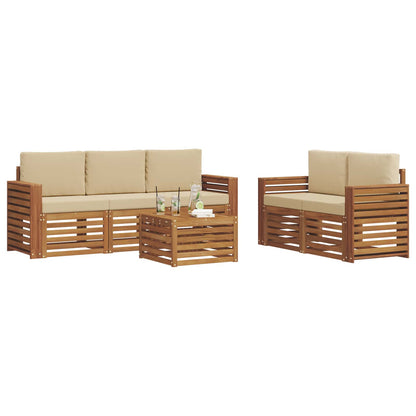 Set divani 6 pcs Naturale e Beige Legno di Acacia Massello | homemem39