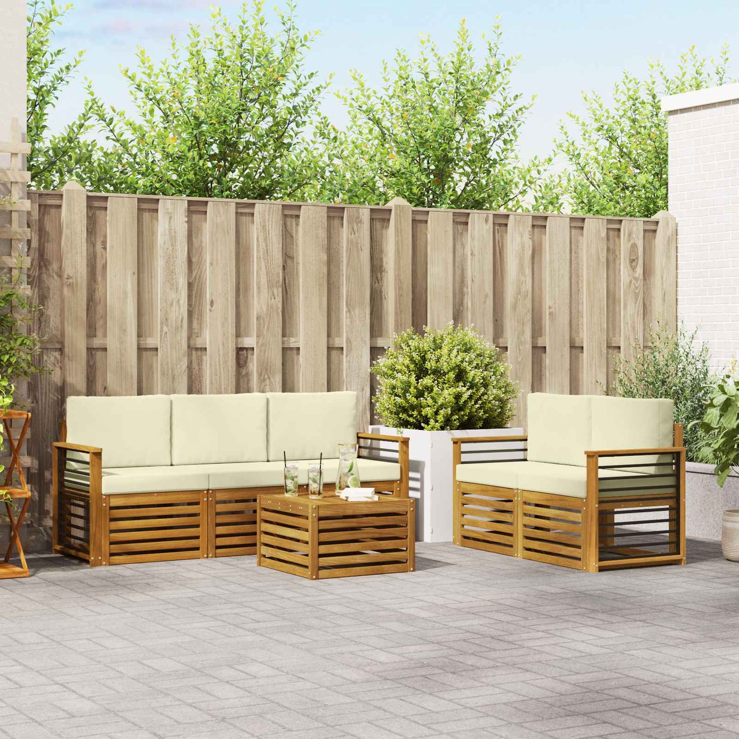 Set divani 6 pcs Naturale e Crema Legno di Acacia Massello