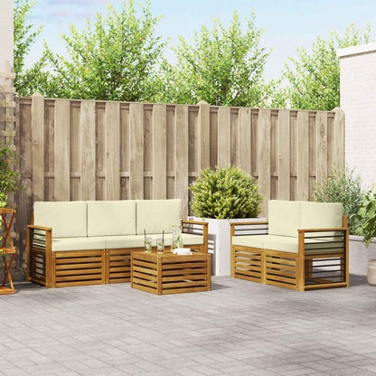 Set divani 6 pcs Naturale e Crema Legno di Acacia Massello