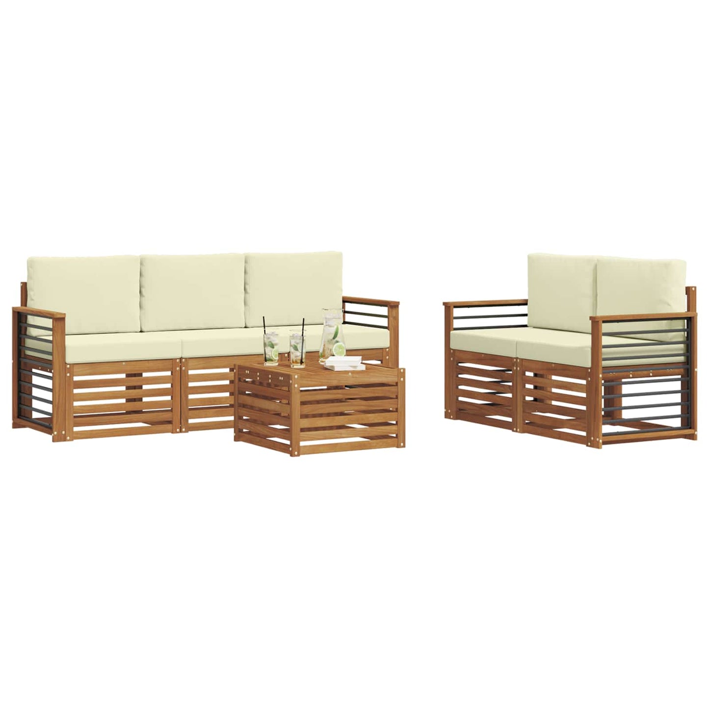 Set divani 6 pcs Naturale e Crema Legno di Acacia Massello