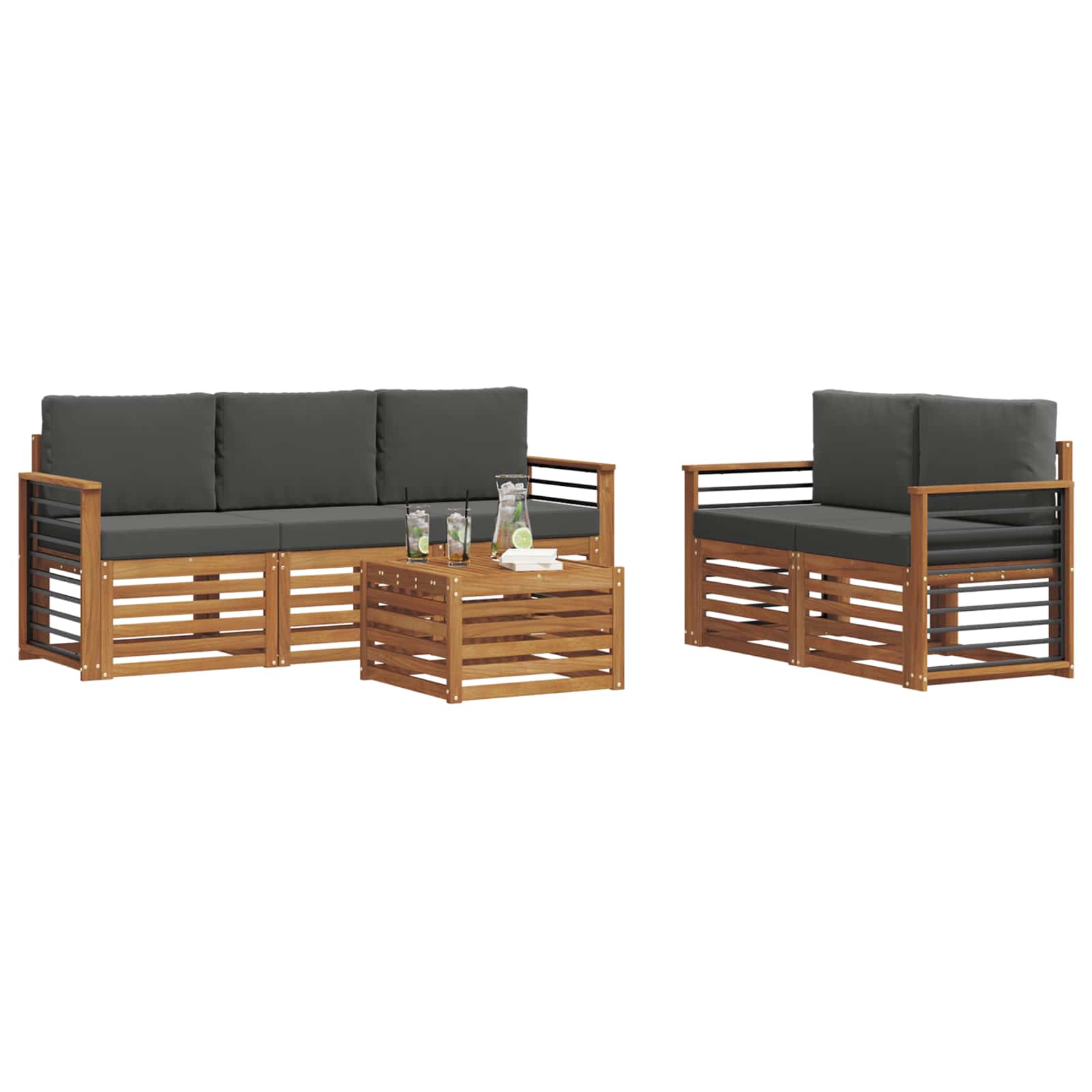 Set divani 6 pcs Naturale e Antracite Legno di Acacia Massello | homemem39
