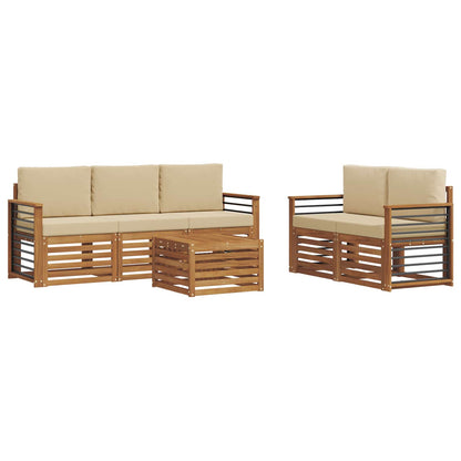 Set divani 6 pcs Naturale e Beige Legno di Acacia Massello